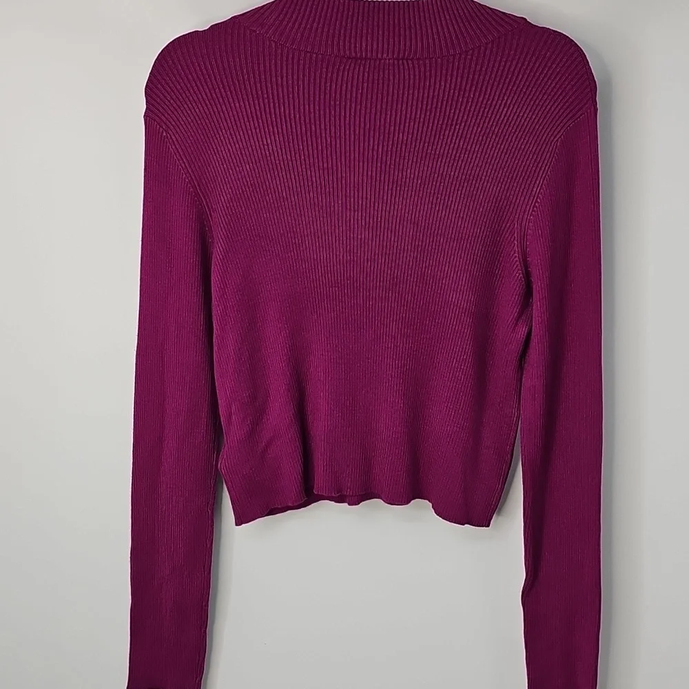 Express Ribbed Mock Turtleneck Cropped‎ Knit Sweater Top Fuchsia Pink